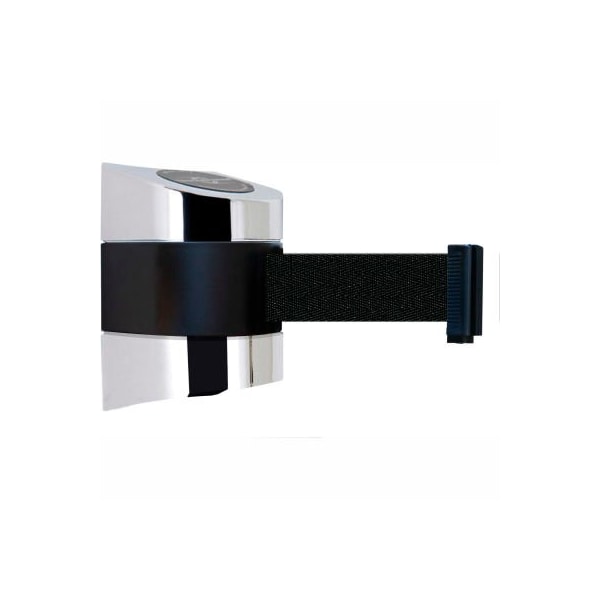 Lawrence Metal Prod. Tensabarrier Wall Mount Retractable Belt Barrier, Chrome Case W/24' Black Belt 897-24-S-1P-NO-B9X-C - main